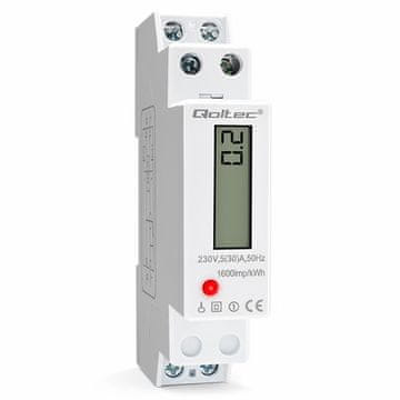 Qoltec enofazni elektronski števec | števec porabe energije za DIN letev | 230 V | 30 A | LCD | 1 P