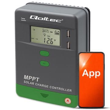 Qoltec MPPT solarni regulator polnjenja s temperaturnim senzorjem 10A | 12V / 24V | LCD | 2 x USB | Bluetooth | Aplikacija | GEL | LiFePO4
