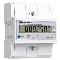 Qoltec Trifazni elektronski števec s ponastavitvijo | Števec energije za DIN letev | 400V | 100A | LCD | LED | 4P