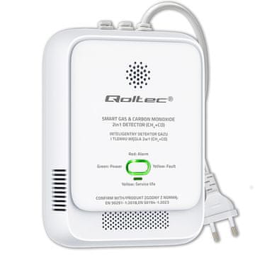 Senzor puščanja zemeljskega plina in ogljikovega monoksida (CO) s certifikatom Qoltec | Detektor CH4 CO | Alarm 85 dB | LED