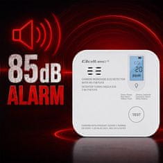 Brezžični senzor ogljikovega monoksida s certifikatom Qoltec z baterijo | Detektor CO | TUYA | Wi-Fi | 10-letna življenjska doba senzorja | Alarm 85 dB | LED