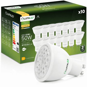 LUMILED 10x LED žarnica GU10 reflektor PAR16 6W = 50W 580lm 3000K Topla temperatura 24° 36° 60°