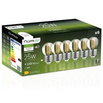 LUMILED 6x LED žarnica E27 krogla P45 2W = 25W 249lm 4000K nevtralna 360° žarnica z žarilno nitko