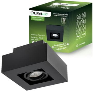 LUMILED Nadometna HALOGENSKA svetilka, premična, SPOT GU10, kvadratna, črna, AURI