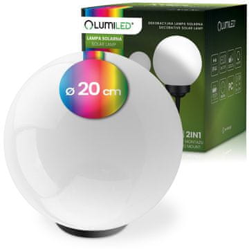 LUMILED Solarna vrtna LED svetilka, talna montaža, bela krogla, 20 cm RGB ATRIS