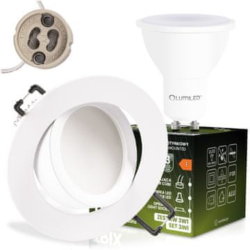 LUMILED Vgradna okrogla premična halogenska svetilka TRIX 3v1 GU10 6W 4000K BELA MAT