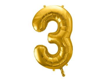 PartyDeco Folija balon številka "3" zlat 86 cm
