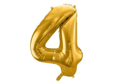 PartyDeco Folija balon številka "4" zlat 86 cm