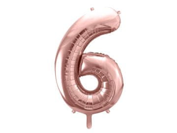 PartyDeco Folija balon številka "6" roza zlate barve 86 cm