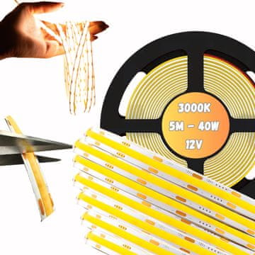 LED trak COB 12V 5M 40W rolice NEON trak topla linija 800lm/m 8W/m močan