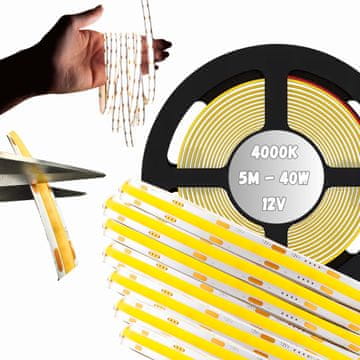LED trak COB 12V 5M rola NEON trak nevtralna linija 800lm/m 8W/m močan