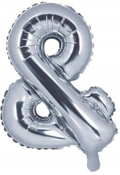 Folija balon "&" 35 cm srebrne kovinske barve 1 kos.