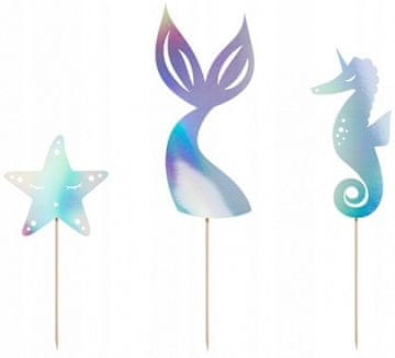 Okraski za torto v obliki morske deklice, opalescentni, 24,5 cm, 3 kosi