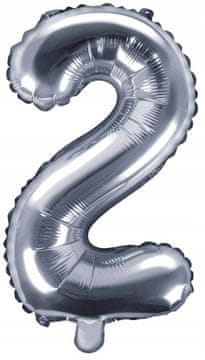 Folija balon številka "2" 35cm srebrn kovinski 1 kos.