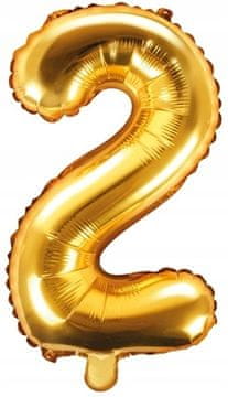 Folija balon številka "2" 35cm zlat kovinski 1 kos.