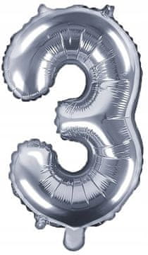 Folija balon številka "3" 35 cm srebrn kovinski 1 kos.