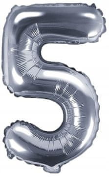 Folija balon številka "5" 35cm srebrn kovinski 1 kos.