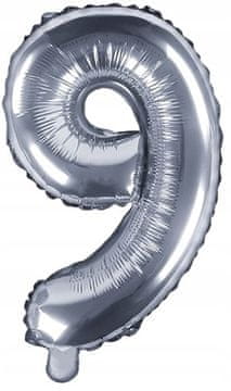 Folija balon številka "9" 35cm srebrn kovinski 1 kos.