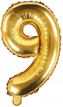 Folija balon številka "9" 35cm zlat kovinski 1 kos.