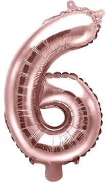Folija balon številka "6" 35cm roza zlata 1 kos.