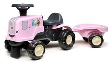 Alltoys Poganjalec traktor Falk Birdy Farm s prikolico, roza