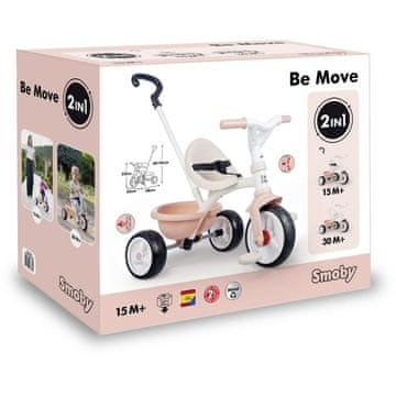 Smoby Otroški roza trikolesnik Be Move z vodilno palico