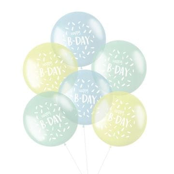 MojeParty Pastelni kristalni baloni Happy B-Day, 48 cm, 6 kosov