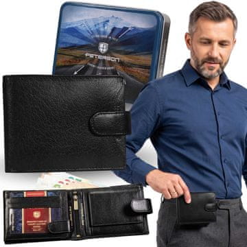 Peterson Peterson Črn, USNJENA moška denarnica RFID, NARAVNO USNJE, v kovinski škatli za DARILO