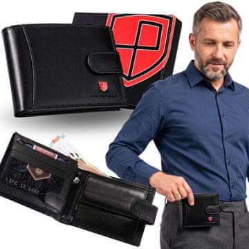 Peterson Peterson RAZŠIRJENA, črna usnjena moška denarnica, varna RFID, ZA DARILO