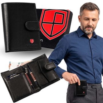 Peterson Peterson RAZŠIRJENA, črna usnjena moška denarnica RFID, pokončna, ZA DARILO
