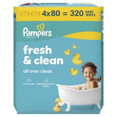 Pampers XXL Fresh Clean vlažilni robčki, 4x 80 kosov