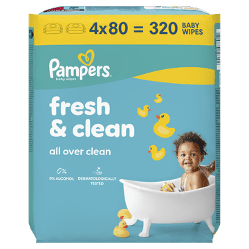 Pampers XXL Fresh Clean vlažilni robčki, 4x 80 kosov