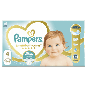 Pampers Premium Care plenice, vel. 4, 9 kg–14 kg, 104 kosov
