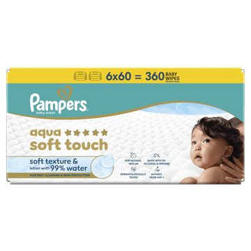 Pampers Aqua Soft Touch mokri robčki, 6 x 60 kosov