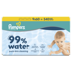 Pampers 99% Water Pure Skin Cleaning vlažilni robčki, 9 x 60 kosov