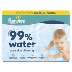 Pampers 99% Water Pure Skin Cleaning vlažilni robčki, 12 x 60 kosov