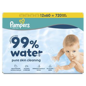 Pampers 99% Water Pure Skin Cleaning vlažilni robčki, 12 x 60 kosov