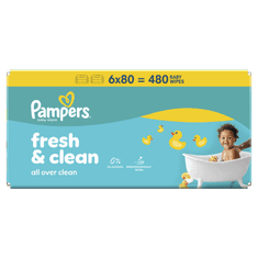 Pampers Fresh Clean otroški vlažilni robčki, 6x 80 kosov