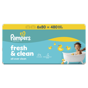Pampers Fresh Clean otroški vlažilni robčki, 6x 80 kosov
