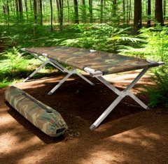 Inlea zložljiv kamping ležalnik CampSteel - kamuflaža