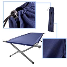 Inlea zložljiv kamping ležalnik CampSteel - temno moder