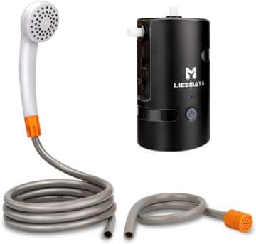 Prenosna kamping prha z baterijo 4400 mAh, USB polnjenje, pretok 4 l/min, IPX7 vodoodporna, za kampiranje, potovanja in vrt, vključuje prisesek in kavelj za obešanje, do 60 minut delovanja, kompaktna