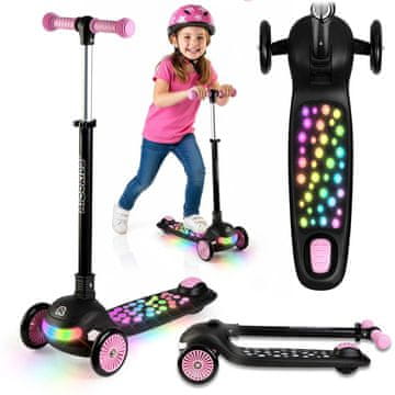 Ricokids Ricokids Glowi trikolesni LED balansirni skuter za otroke - črno-roza