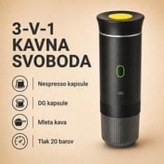 HOME & MARKER® Prenosni aparat za espresso 3 v 1 s tlakom 20 barov in polnjenjem prek USB-C za kapsule in mleto kavo | ESPRESSNA