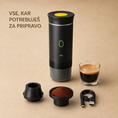 HOME & MARKER® Prenosni aparat za espresso 3 v 1 s tlakom 20 barov in polnjenjem prek USB-C za kapsule in mleto kavo | ESPRESSNA