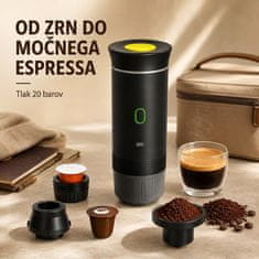 HOME & MARKER® Prenosni aparat za espresso 3 v 1 s tlakom 20 barov in polnjenjem prek USB-C za kapsule in mleto kavo | ESPRESSNA