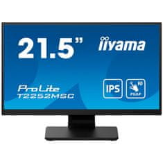 iiyama Monitor touch 54,6 cm (21,5) T2252MSC-B2AG 1920x1080 POS IPS 5ms HDMI DisplayPort 2xUSB3.2 Zvočniki 7H ProLite interaktivni monitor