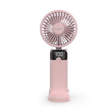 Nedis Ročni ventilator, 6 hitrosti, 90 mm, roza, polnilni