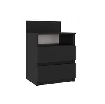 Topeshop M1 MALWA ČRNA NOČNA OMARICA Z 2 PREDALOMA NOČNA OMARICA ZA SPALNICO