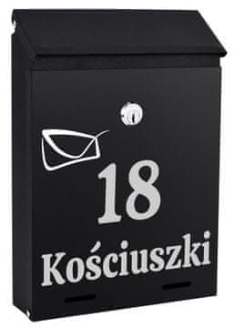 Gockowiak POŠTNI NABIRALNIK ZA PISMA S HIŠNO ŠTEVILKO IN IMENOM ULICE ČRNE BARVE